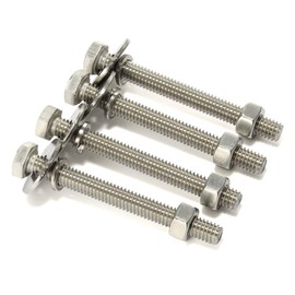 M6-1.0 x 80mm Hex Head Bolts, Hex Nuts, Extra-Large and Thick Flat & Lock Washers, Fully Threaded, 304 Stainless Steel, 8 Sets