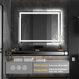 LED Bathroom Mirror with Lights 48x36 Inch - Large Dimmable Vanity Mirror with Anti-Fog & Dual Backlit Design, Smart Bathroom Vanity Mirror, Tempered Glass (Horizontal/Vertical)