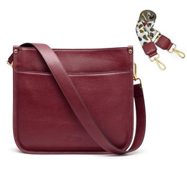 Kattee Genuine Leather Crossbody Bags for Women, Fashion Shoulder Purse, Hobo Handbags with Adjustable Strap, Wine Red