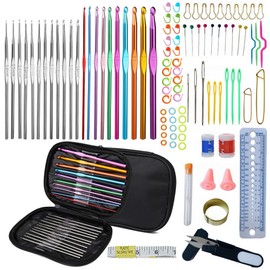 laeeyin 100-Piece Crochet Hook Set, Colourful Crochet Hooks Set, Soft Rubber Comfort Grip, Crochet Knitting Needles Kit, Household Tool with Portable Bag (Black)