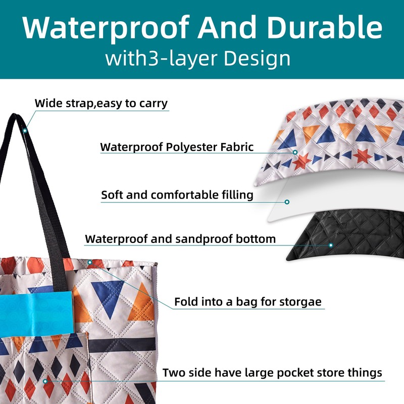RLXROM Outdoor Packable Picnic Blanket with Zipper Folds into Tote