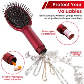Secret Stash GENERISE Diversion Hairbrush with Hidden Storage Secret Compartment Safe for Diversion and Hiding Private Items at Home, Festivals, Car, Travel etc (Red)