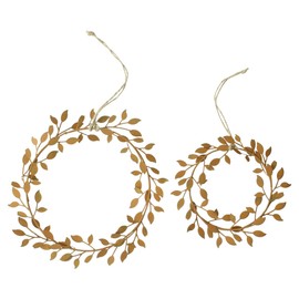 FRANK FLECHTWAREN Hanging Leaf Wreath, Set of 2, Metal in Trendy Rust Design, Dimensions: Approx. Diameter 15 cm, Inner Diameter 6 cm, Diameter 19 cm, Inner Diameter 11 cm