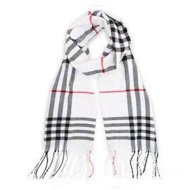 vimate White Plaid Scarf, Women's Long White Black Plaid Blanket Chunky Oversized Winter (UK-White Black Plaid)