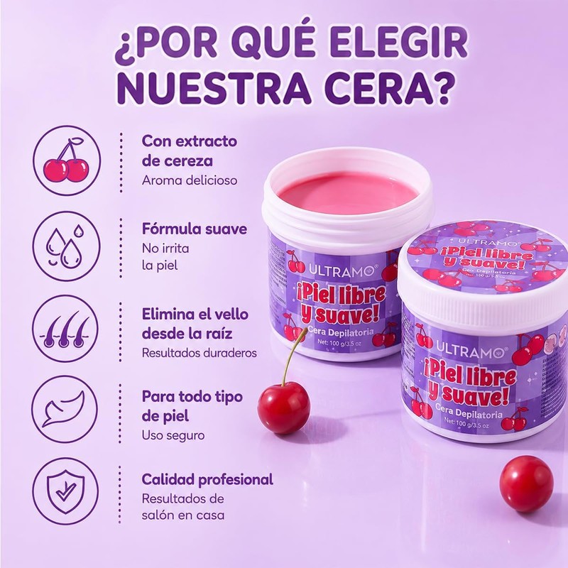 Cera para Depilar ULTRAMO Cereza 2 pzs – Depilación Suave