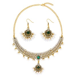 Indian Jewellery Set - Gold Necklace and Earrings Sets, Bridal Jewellery Set, Jewelry Sets for Women, Tikka Jewellery, Pakistani Jewellery, Indian Choker and Earring for Ladies Cheap