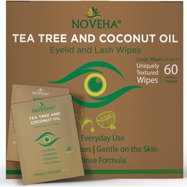 NOVEHA- Toallitas para párpados y pestañas con aceite de árbol de té y coco Para demodex, blefaritis y picazón en los ojos, caja de 60 unidades
