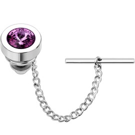 HAWSON Mens Tie Tack With Chain, Purple Crystal Tie Pin for Wedding Business Formal Dress (202463)