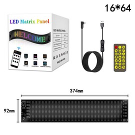 MIOOTLY LED RGB Matrix Pixel Screen, 1 Count Scrolling Bright Advertising LED Sign, Flexible USB Powered 5V Bluetooth-Compatible LED Light Car Sign with APP Control, Decorative Lamp #spingtok - Specification: 16x64 LEDs  9x37CM
