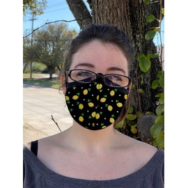 HARD EDGE DESIGN Two Layer Fully Wired Protective Cloth Face Mask - Ear Saver Behind the Head Elastic - Made in USA - Lemons, Adult