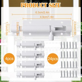 WiDream Pack of 4 Aluminium Alloy Door Bolt, Small Door Bolt, Lock Bolt Screws, Sturdy Latch Lock for Garden Gate, Bathroom, Shed (White)