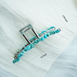 Extra Large Metal Hair Claw Clips Turquoise Blue Stone Hair Claw Clip Nonslip Hair Accessories for Women Thick Hair Silver
