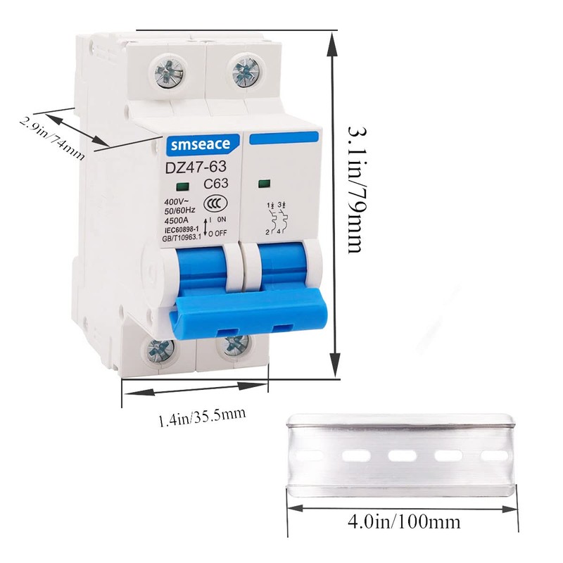 smseace Miniature Circuit Breaker Low Voltage AC 32A 400V,2 Poles