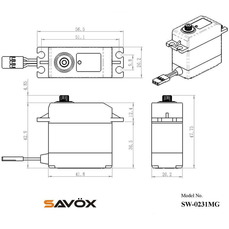 Savox SW-0231MG Plus - Waterproof High Torque STD 6.0V Digital