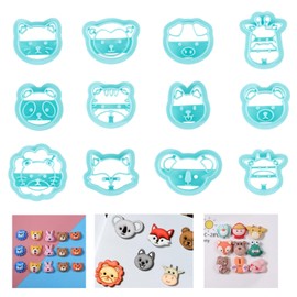 ORIGACH 12 Stytle Cute Animal Clay Cutters, Animal Studs Polymer Clay Cutters Set Cat Bear Pig Cow Clay Cutters for Earring Making Small Animal Face Studs Clay Cutters for Jewelry Making