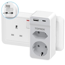 Adapter England Germany Plug, TOPREK Travel Adapter UK with USB (5V/2.4A), UK Adapter to EU Adapter UK Euro Plug, Socket Adapter Travel Plug Type G for Ireland UK, Dubai, Maldives, Malaysia