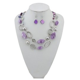 BOCAR 2 Strand Statement Choker Shell Necklace and Earring Set for Women Gift (purple)
