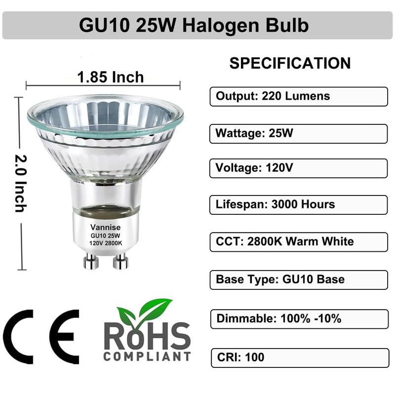 Vannise MR16 GU10 Bulb 25W, 6 Pack High Output GU10