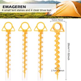EMAGEREN 4 x Tent Pegs Ground Anchor 30 cm Sand Pegs Tent Nail ABS Plastic Camping Screw Pegs Tent Orange Tent Attachment Tent Hooks Pegs Screw Anchor for Camping Outdoor Beach