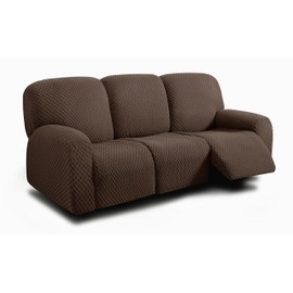 ULTICOR 8-Pieces Recliner Sofa Covers, Jacquared Stretch Couch Covers for 3 Cushion Reclining Sofa Slipcovers Thick Soft Washable (Style 1) (Chocolate, 3 Seater Recliner Cover)