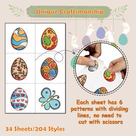 INCETUE Easter Tattoos for Kids, 204 Pcs Glow in the Dark Temporary Tattoos Set for Boys Girls, 34 Sheets Luminous Egg Bunny Chick Stickers for Easter Party Favors Bag Fillers