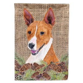 Caroline's Treasures SC9036GF Basenji Faux Burlap and Pine Cones Garden Flag Mailbox Flag Decorative Yard Flag Banner Outside Patio Artwork Yard Flower Beds, Garden Size, Multicolor