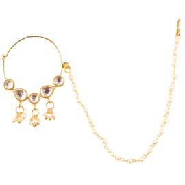 Touchstone Indian Bollywood Desire Kundan Polki Look Designer Bridal Jewelry Nath (Nose Accessory) in Gold Tone for Women., Rhinestone