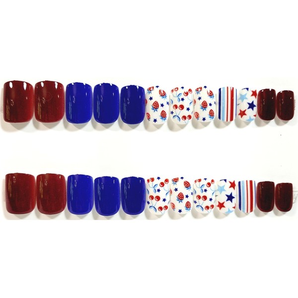 Stars, Stripes and Berries Glossy Extra Short Square Press-On Nails