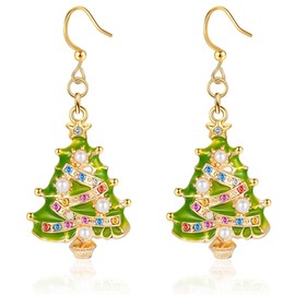 GLEZZA Christmas Tree Earrings for Women, Hypoallergenic Holiday Dangle Xmas Earrings Party Jewelry Gift, Aretes de Navidad Para Mujer