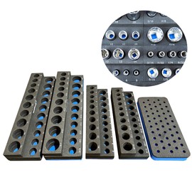 ToolGear Socket Organizer, Easy to Read Size labels, 80 sockets w/added 50 hex bit holder, holds deep & shallow sockets, metric & standard, 3/8 and 1/4 inch drive socket holder, tool organizer trays