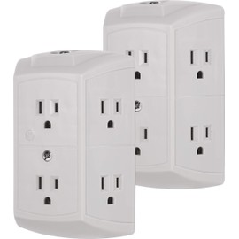GE 6-Outlet Extender, 2 Pack, Grounded Wall Tap, Reset Button, Circuit Breaker, Adapter Spaced Outlets, 3-Prong, Multiple Plug, Quick and Easy Install, Cruise Essentials, UL Listed, Grey, 48778
