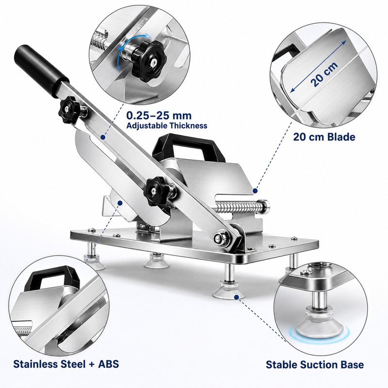Manual Food Slicer with Adjustable Thickness – Stainless-Steel Lever Cutter