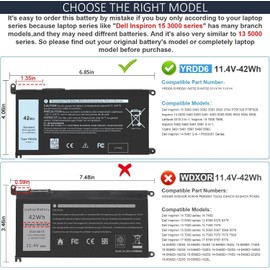 Menlonigt 42Wh YRDD6 1VX1H Battery for Dell Inspiron 3493 3501 3582 3583 3584 3593 3793 5480 5481 5482 5485 5491 5493 5585 5590 5591 5593 5594 5598 7586 OYRDD6 VM732 OVM732 1VX1H 01VX1H 11.4V 3-Cell