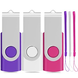 Memory Stick 64GB 3 Pack USB 2.0 Thumb Drive Swivel Design Pen Drive Fold Computer Storage (White/Pink/Purple)