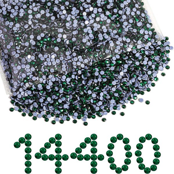 Beadsland Hotfix Rhinestones Bulk, 14400pcs Green Hot Fix Rhinestones for