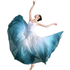 ORIDOOR 720 35" Long Women's Fairy Lyrical Dance Skirt Gradient Color Chiffon Swing Skirt Ballet Modren Dance Costume (A Gradient Cyan) …