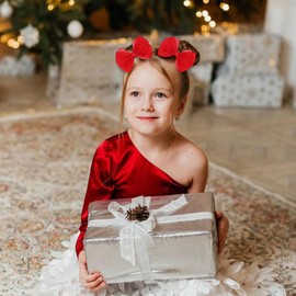 Zolyco Tiny 3 Inch Organza Double Hair Bow Clips - Lined Boutique Alligator Hairpin for Baby Girls, Toddlers, and Little Teens - Kids Barrettes Set of 2 Small Stylish (Red)