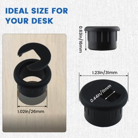 SDTC Tech 3-Pack 1 inch Desk Hole Wire Grommet Black Plastic Cable Cord Cover Organizers