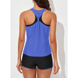 Aleumdr Athletic Tankini Teen Bathing Suit 3 Piece Swimsuits for Women Tummy Control Modest Swimwear with Boy Shorts Purple Large