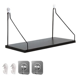 PENGUINFLY Wall Shelf, Wall Shelf, With Hooks, Wall Shelf, Won't Damage Walls, Wall Rack, Bookshelf, For Renting, No Drilling, White, Stylish (Black)