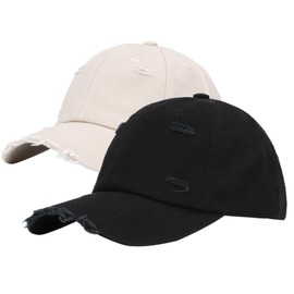 2pcs Baseball Cap Stylish Aged Vintage Washed Distressed Cotton Dad Hat Baseball Cap Adjustable Polo Trucker Unisex Style Headwear Multi