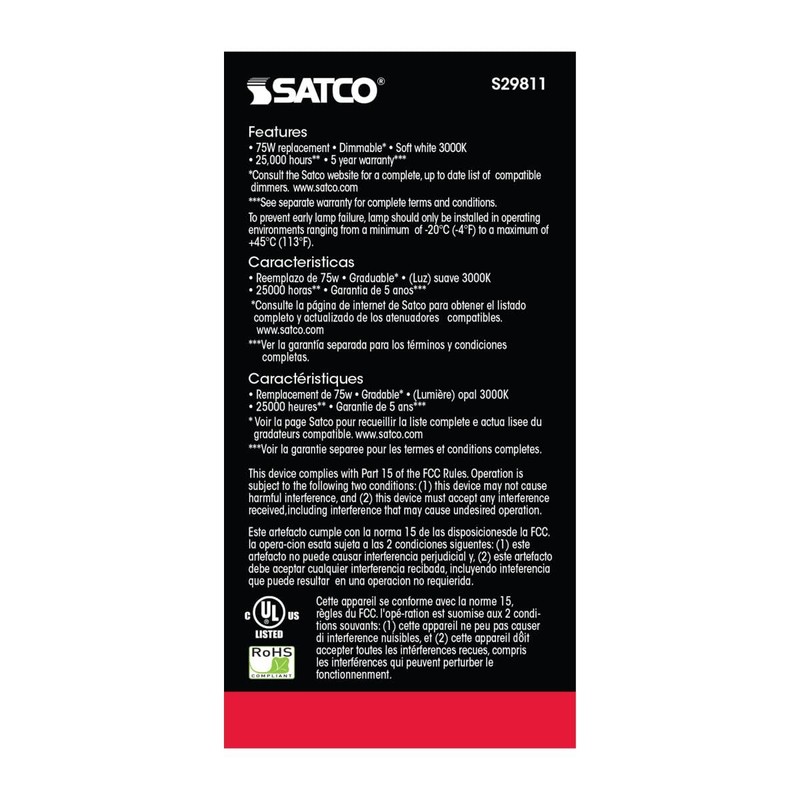 Satco Lighting S29811-11 Watt A19 LED Dimmable Frosted Light Bulbs