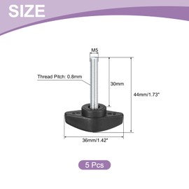 sourcing map 5Pcs Tee Wing Knobs Thumb Screws, M5 x 30mm Clamping Screw Knob Male Thread Carbon Steel T Shaped Thumb Screws Handle 36mm Dia. for Hand Tightening Knob Replacement, Black