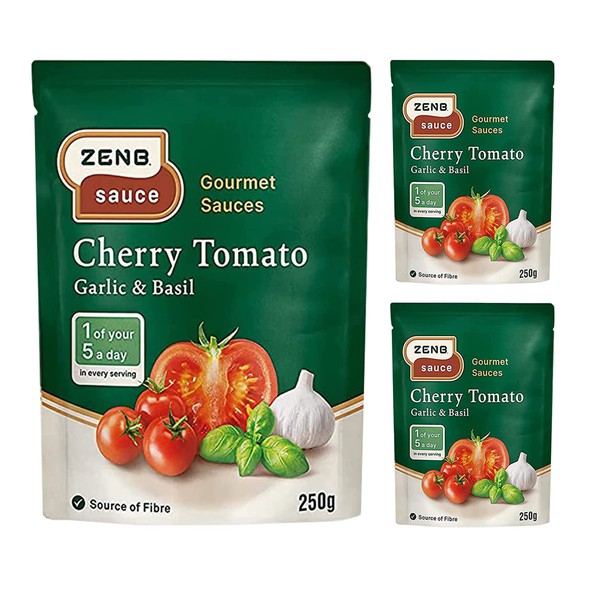 ZENB Tomato Sauce - Vegan Friendly & Gluten Free Sauce for Pizza & Pasta - Cherry Tomato Marinara - 3 Pack (250g Each)
