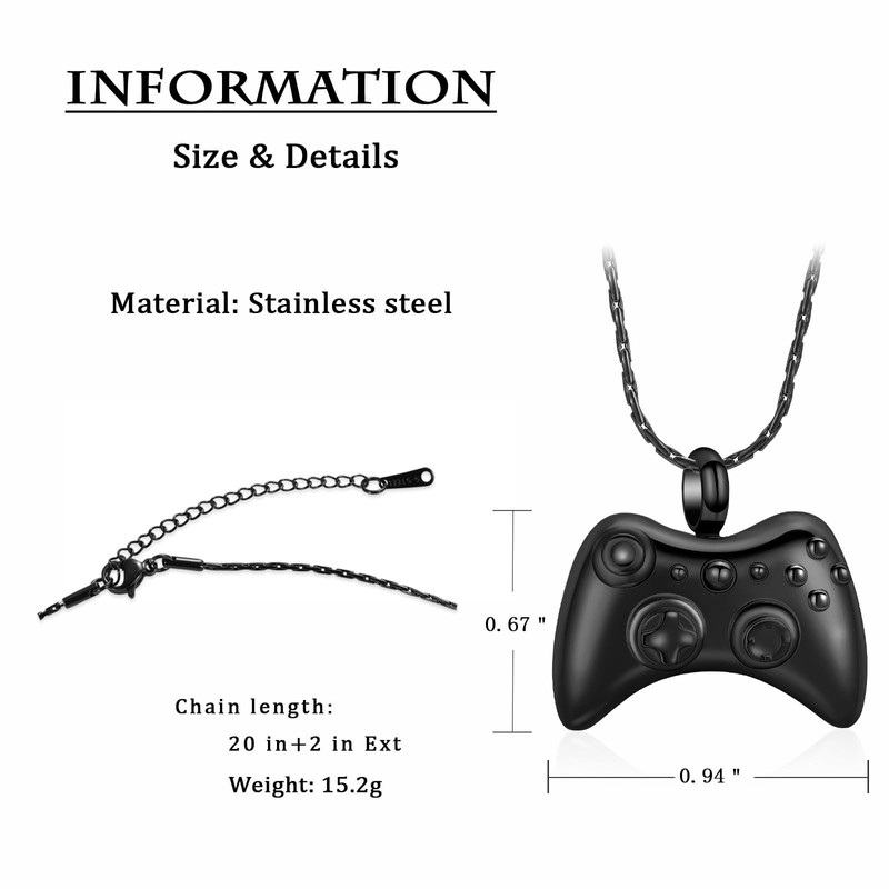constantlife Cremation Jewelry for Ashes Stainless Steel Gamepad Urn Necklace