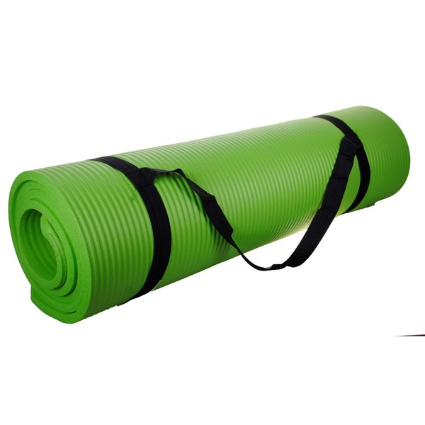 Shop4Omni Yoga mat 72" X 24" - Extra Thick Exercise Mat - with Carrying Strap for Travel (Lime Green)
