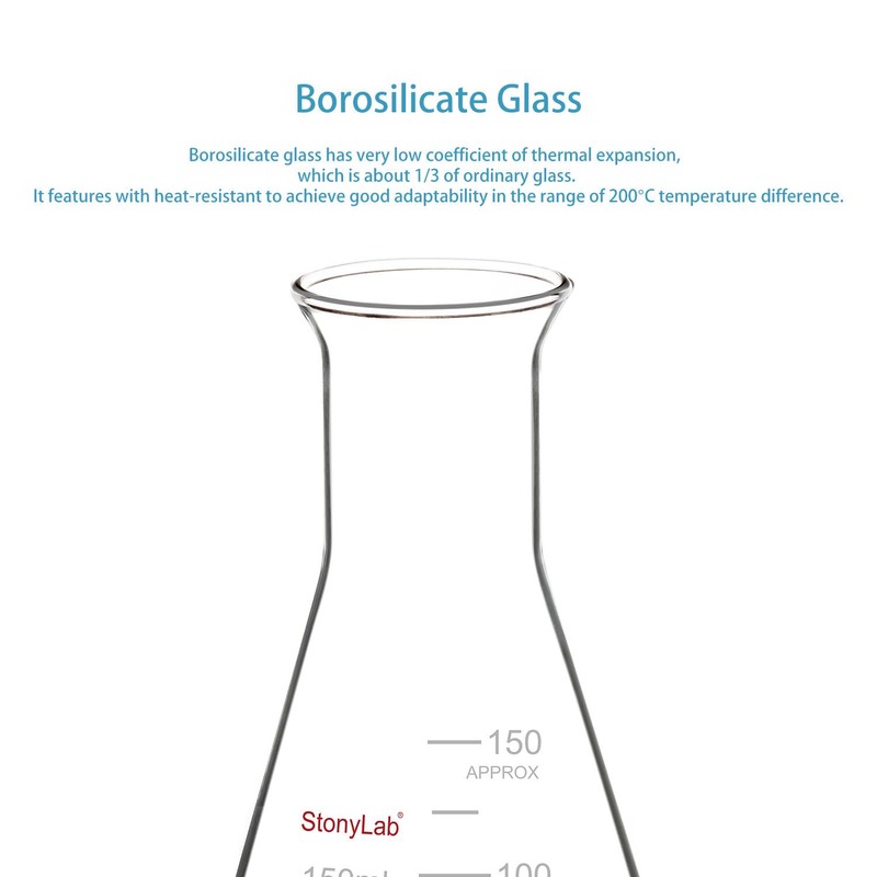 stonylab Glass Wide Mouth Erlenmeyer Flask, 150 ml Borosilicate Glass