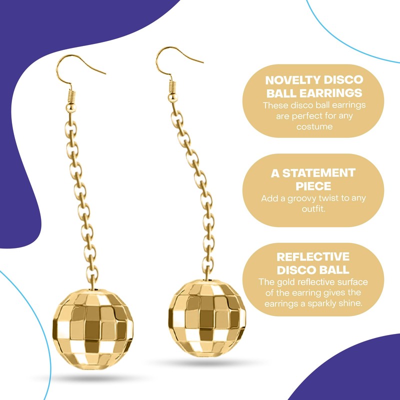 Rave Envy Disco Ball Earrings for Women - 70's Gold,