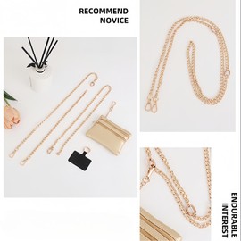 RJINYENS Clip and Go Phone Metal Chain with Pouch, Phone Lanyard Crossbody with Wallet for Women, Hands-Free Carrying and Adjustable Crossbody Chain Strap Gold