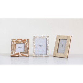 Creative Co-op Mother of Pearl Holds 5" x 7" Picture Frames and Photo Holders, White
